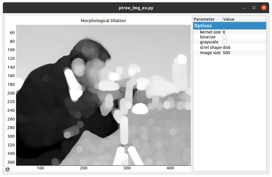 Sample use of parameter trees for user interaction, where various image processing parameters can be quickly updated. The displayed image reflects these changes in real-time.