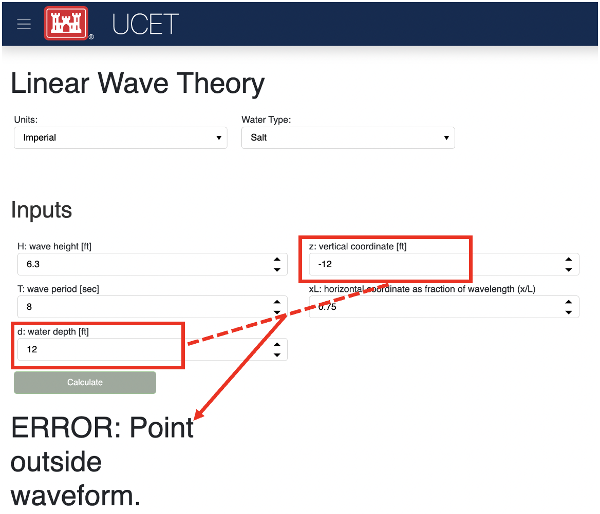 An example of a warning message based on chosen inputs.