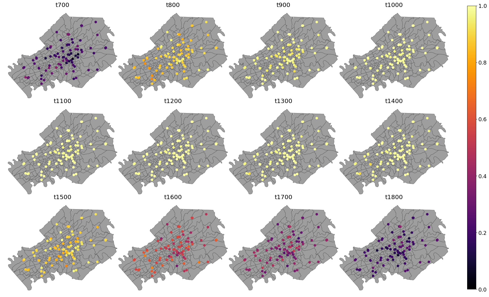 Hourly worker occupancy estimates for K–12 schools in Knox County, TN.