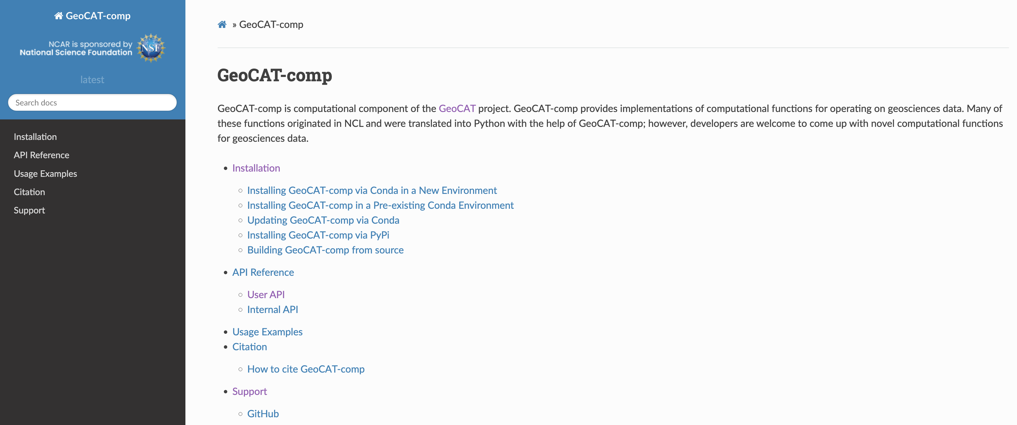 GeoCAT-comp documentation homepage built with Sphinx using a theme provided by
ReadTheDocs 