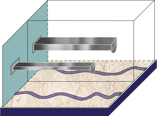 Schematic of the tip-sample interface comparing a cantilever with a high volume compared with a cantilever with a small volume.