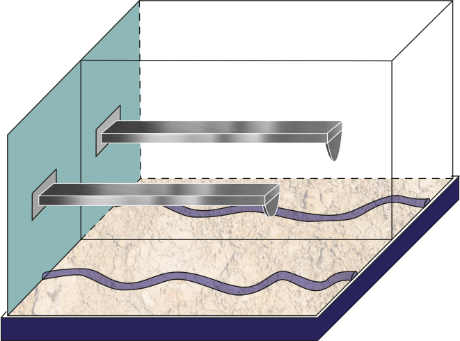 Schematic of the tip-sample interface comparing a cantilever with a wide tip with a cantilever with a sharp tip.