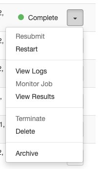 Actions associated with a job. The available actions depend on the job’s status.