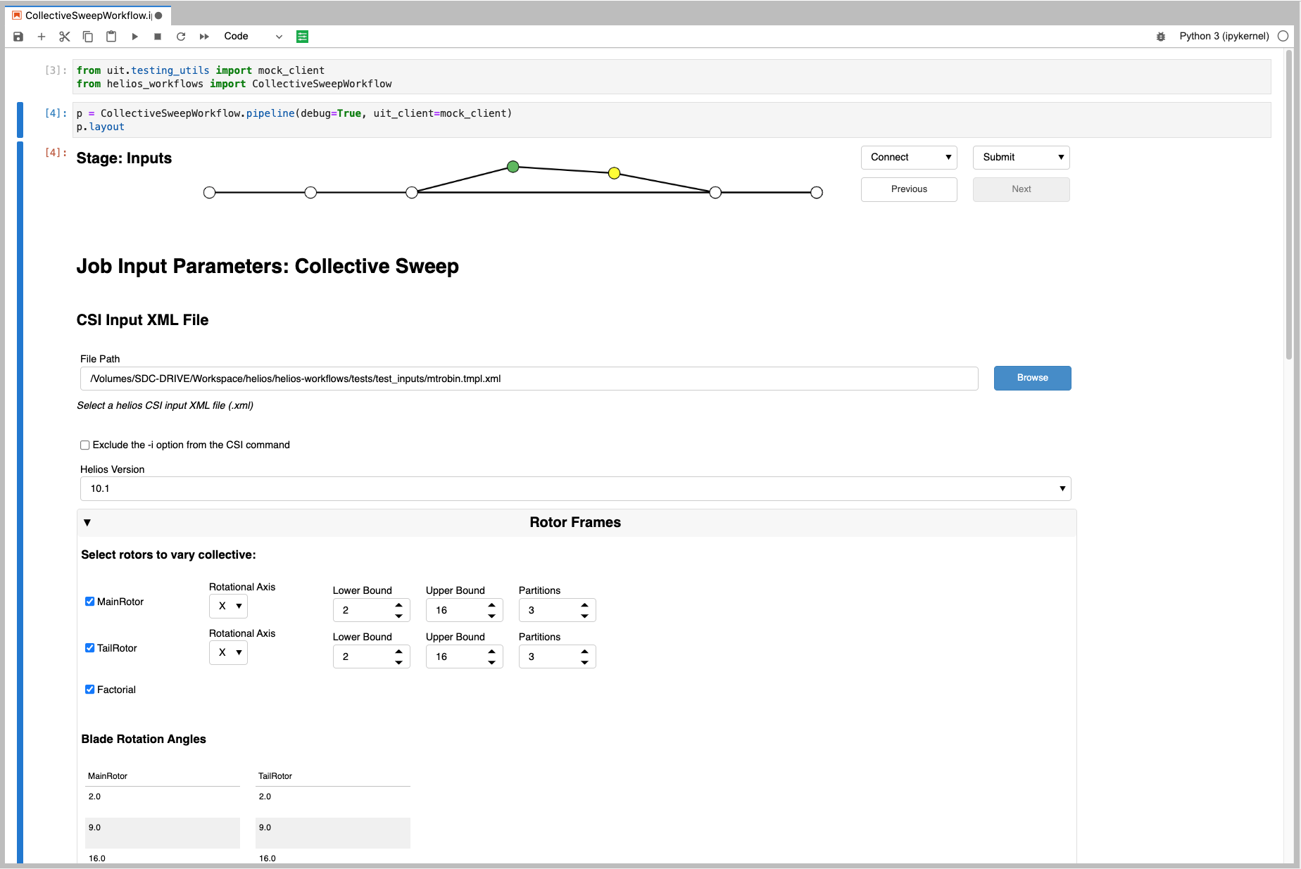 Collective Sweep Inputs Stage rendered in a Jupyter Notebook.