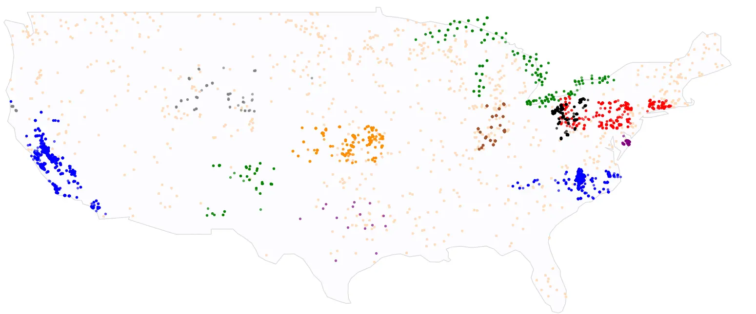 Labeled samples used in the Tick Tick Bloom competition colored by dataset provider.