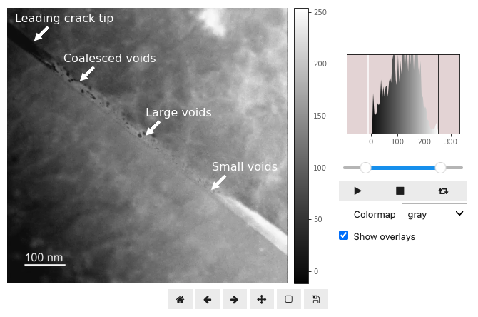 Tilt series collected across a Ag-Au grain boundary
exhibiting void evolution ahead of an stress corrosion cracking (SCC)
tip in the binary alloy .