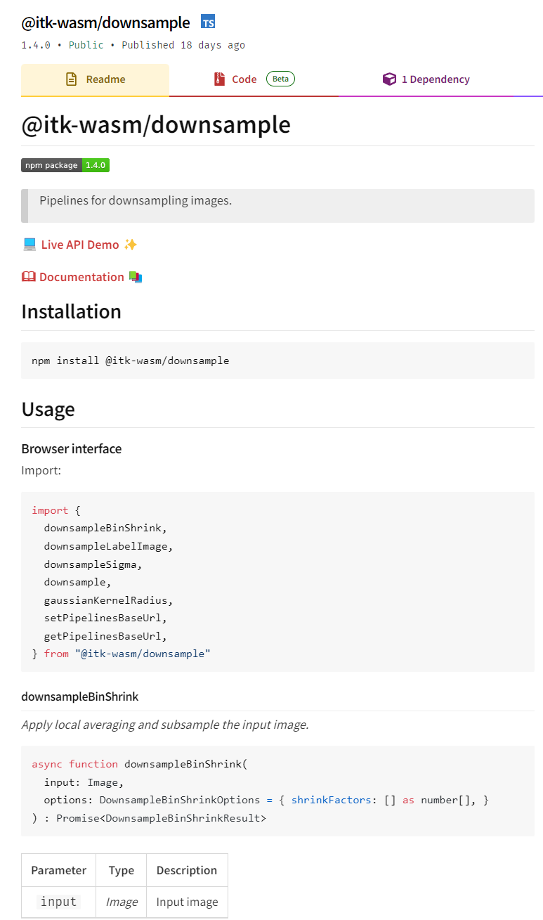 JavaScript and TypeScript package README rendered on npmjs.com.