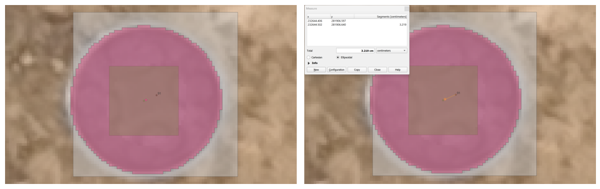 Visual inspection of the detected centroids relative to QC point 91 reveal that the QC point is off-center.