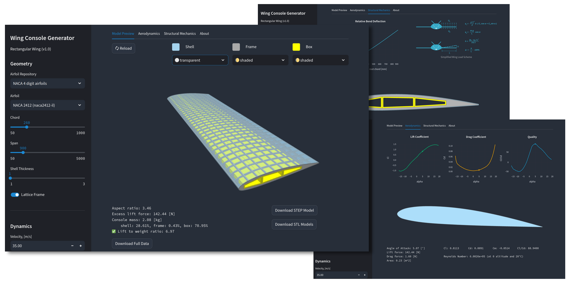 Wing console generator web application that reuses airfoil performance curves from SplineCloud repositories