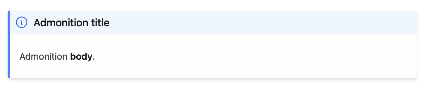 Example admonition component. The final product of a MyST Admonition rendered by the Book Theme. Arguments and keywords in the {note} directive influence the look and feel of this final product.