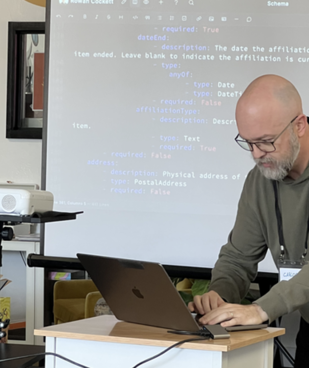 Carlos presenting on the schemas for the Open Exchange Architecture (OXA).