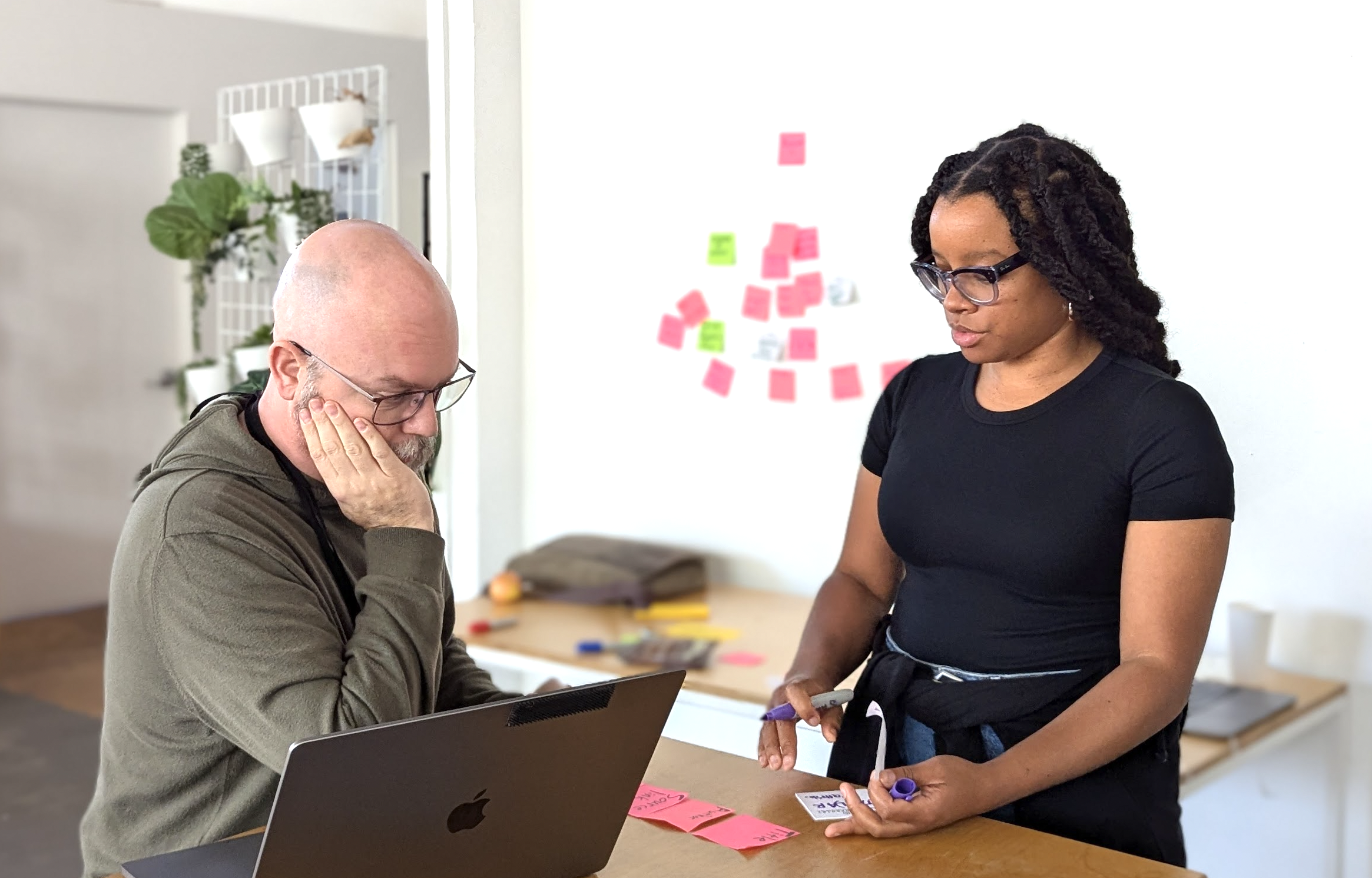 Merging creative commons approach and ideas for how to build attribution and licensing directly into the open exchange architecture. From left to right: Carlos Scheidegger and Taylor Campbell.