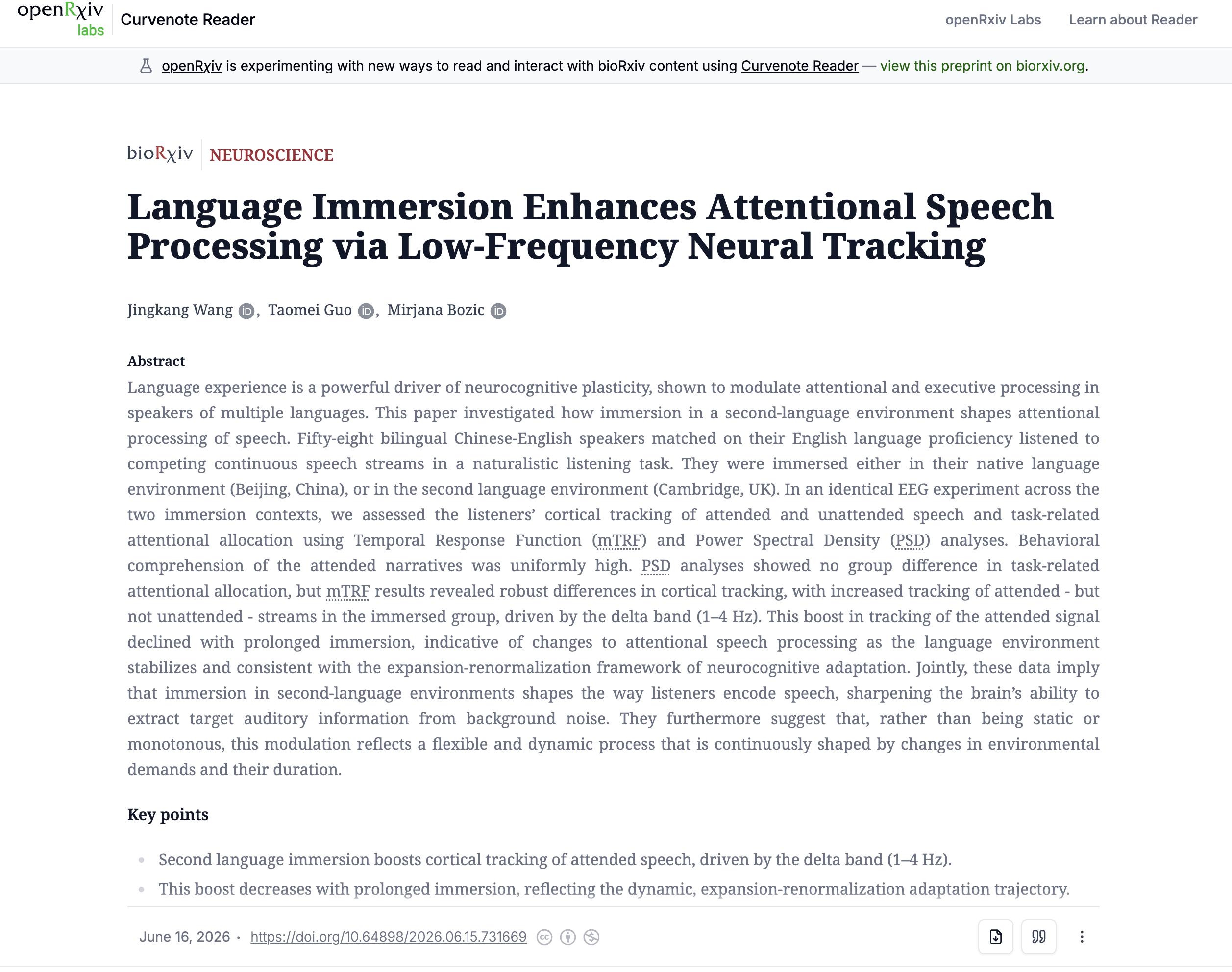 An article in Curvenote Reader, with inline cross-references and citations connected at the point of reading.