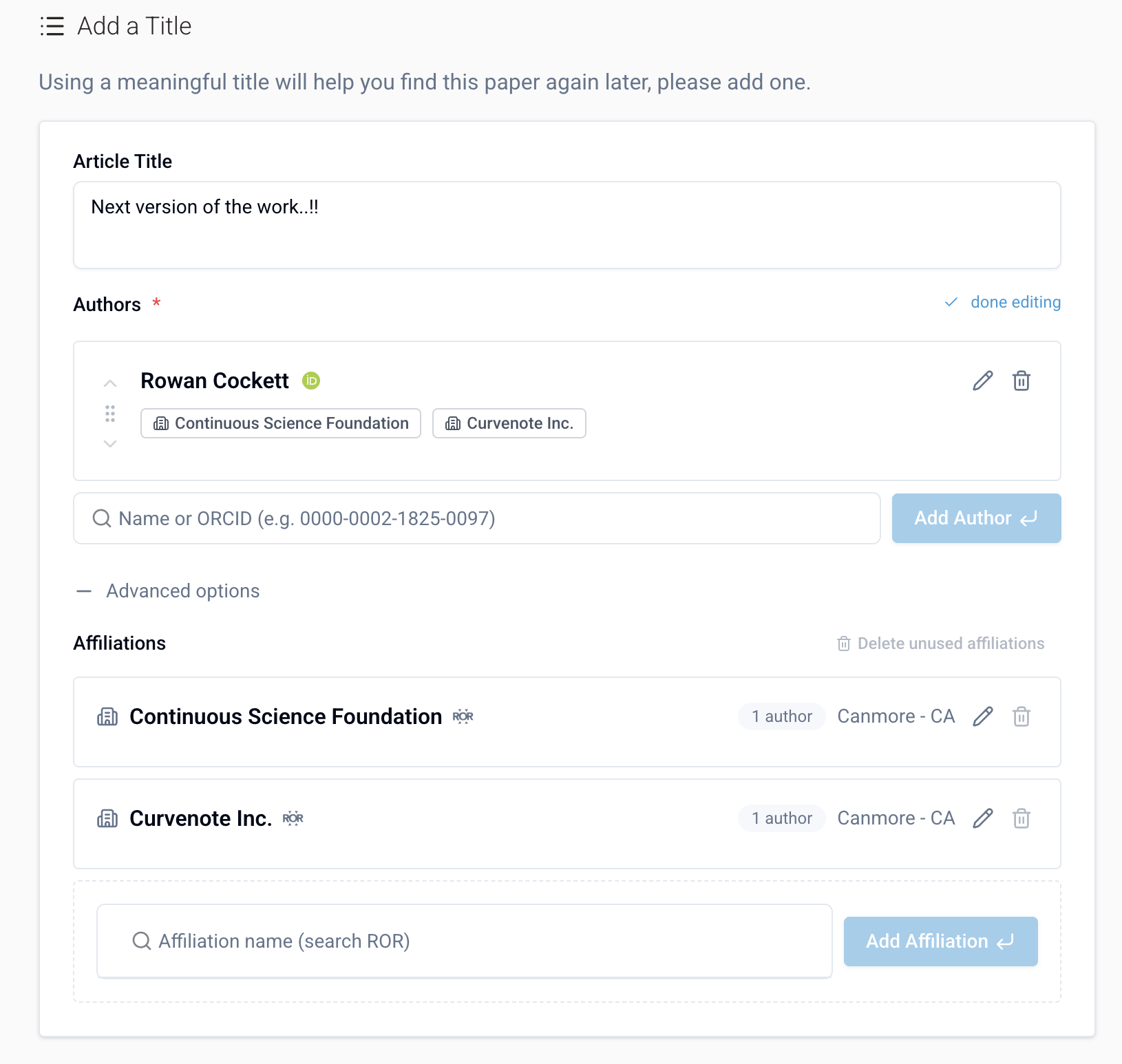 A new draft work version clones from the latest non-draft predecessor: frontmatter metadata and the selected thumbnail carry over while inherited files are dropped, so authors start each round on a clean upload surface.