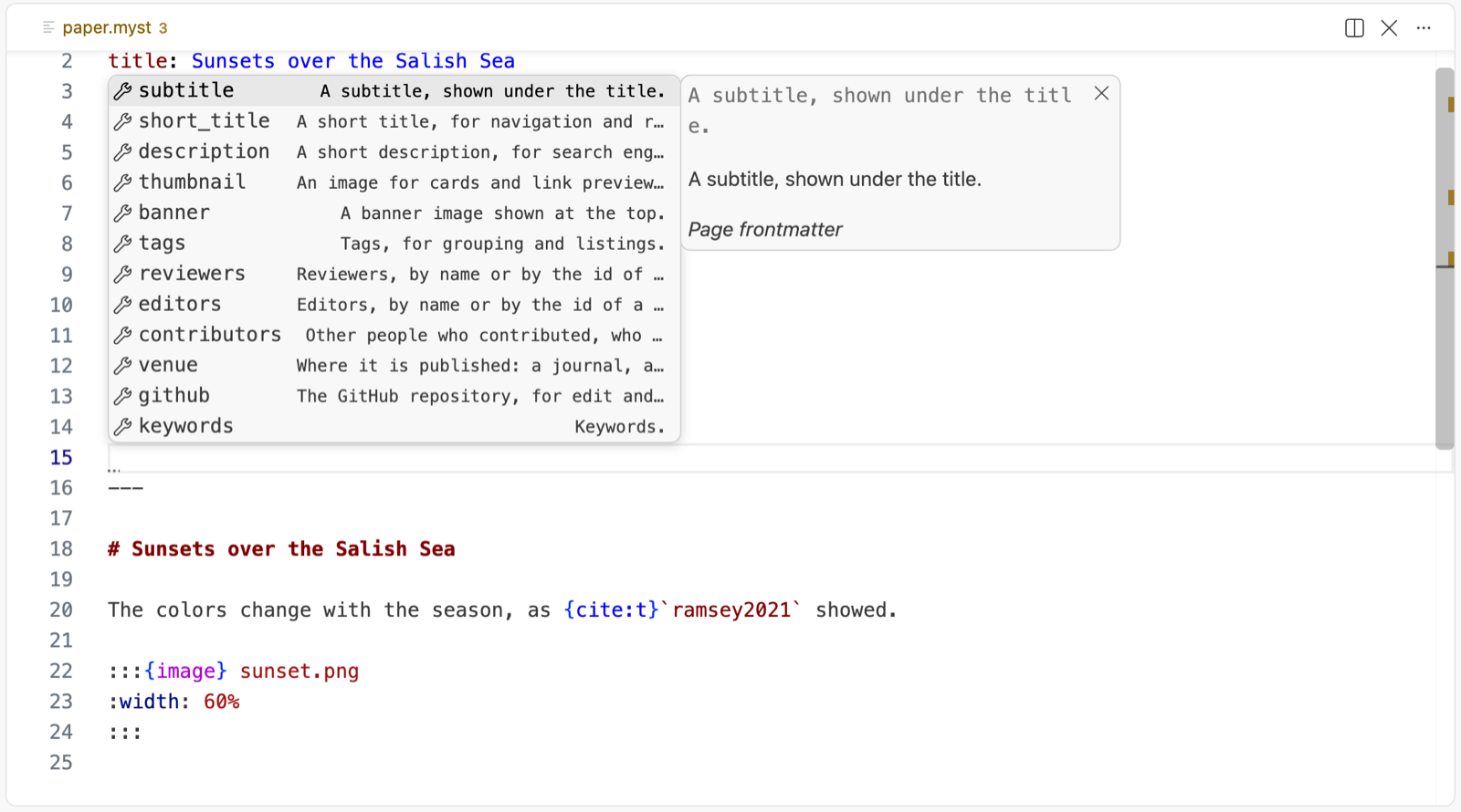 Frontmatter keys with their summaries.